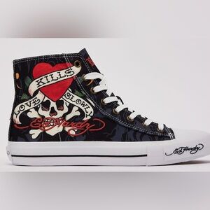 NWT Ed Hardy Men’s Black High-Tops with Red and White Skull Design